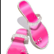 Hot Sell Ladies Flat Rhinestone Slides Slippers Rivet for Women Summer Shoes Sandals